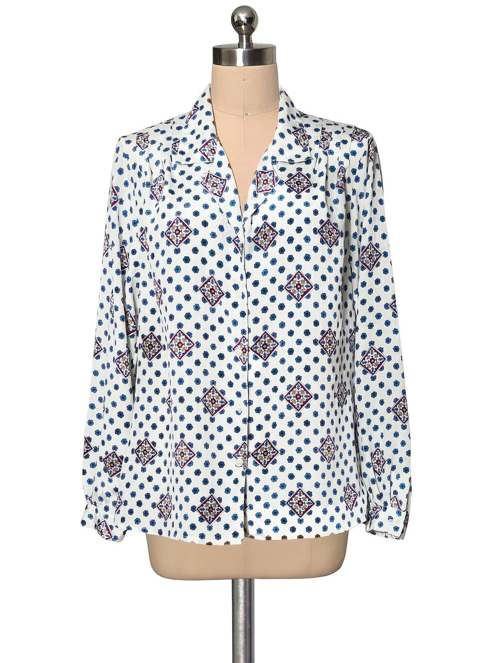 Vintage 70's 80's PYKETTES  Printed Button Up Blouse Top Shirt M L
